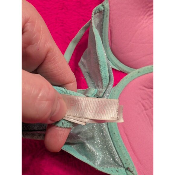 Victoria's Secret PINK Wear Everywhere Push Up Bra 36B Mint Green Shimmer... - Picture 7 of 8